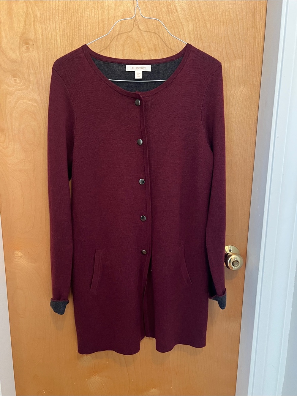 Eileen Fisher Burgundy Long Button-Front Cardigan